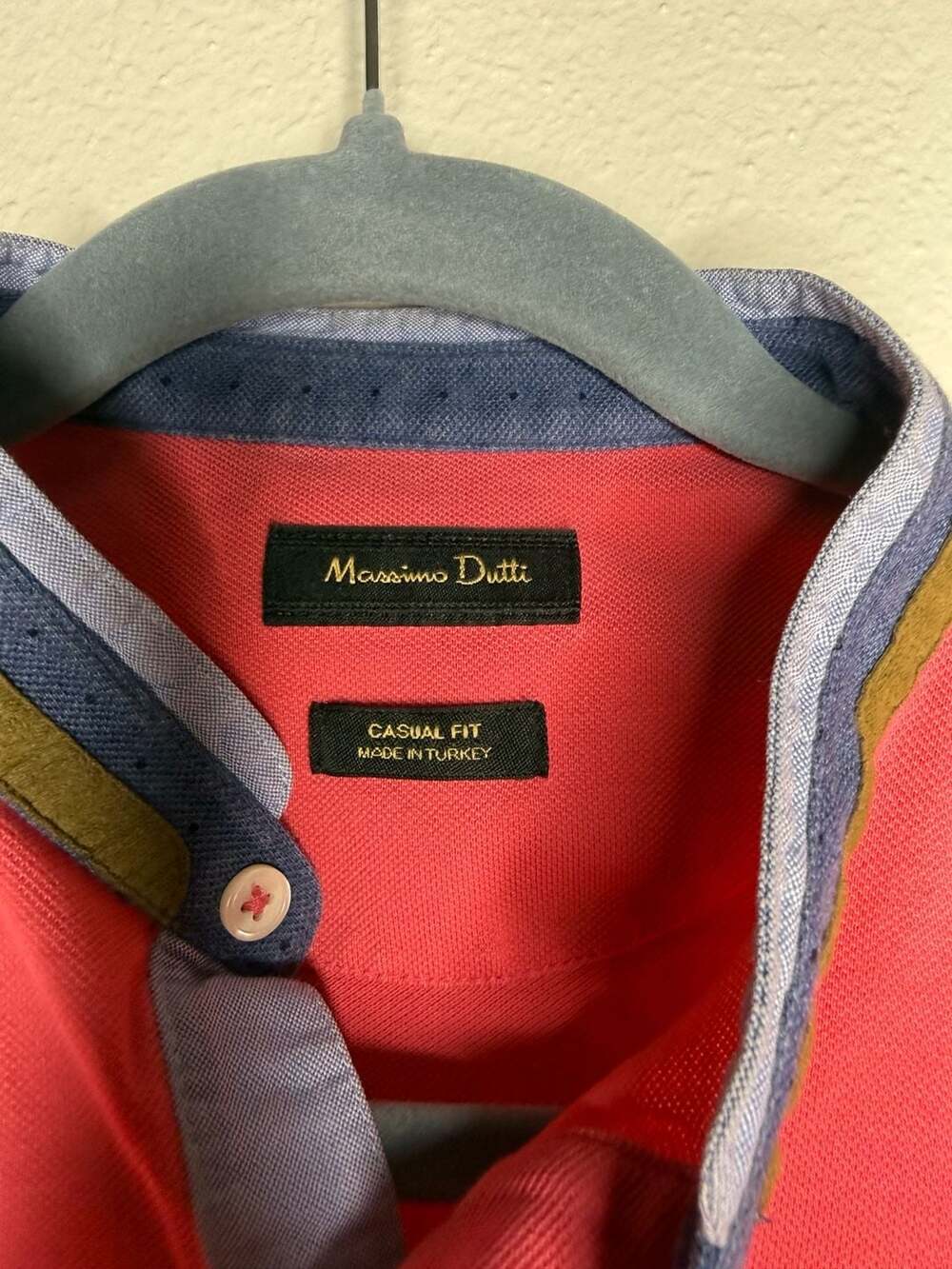 Massimo Dutti Casual Fit Red Polo Shirt With Contrast Collar Trim
